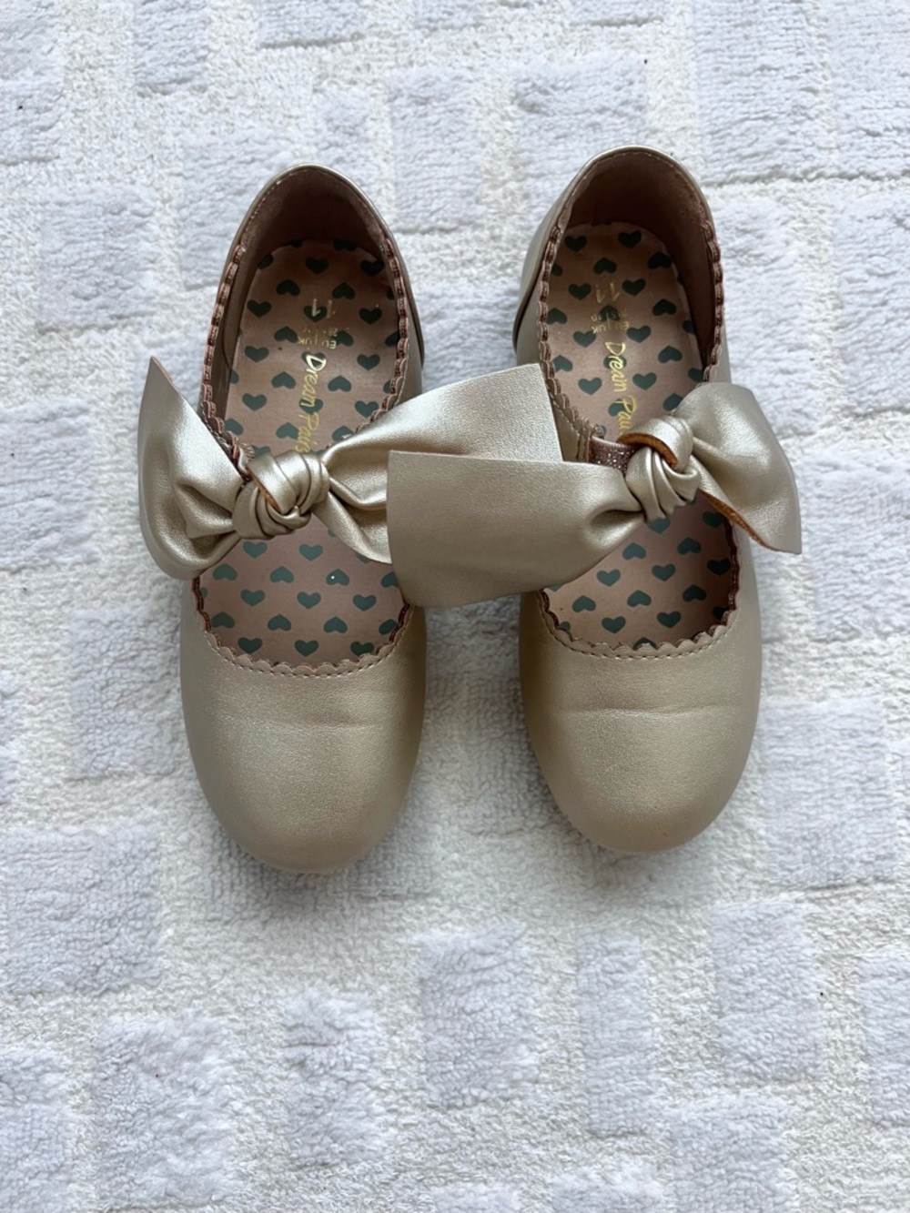 Girls Metallic Gold Bow Mary Jane Flats